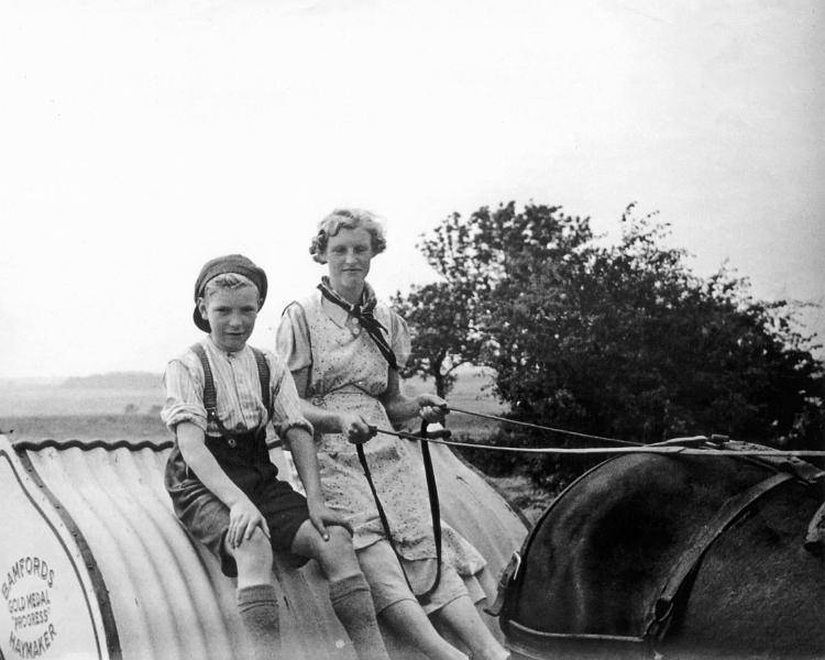 Driving the Bamfords Strawer.JPG - Haymaking with a new Bamfords Strawer in the fields below Sour Dale Lane  ( Does anyone know who and when ?) 